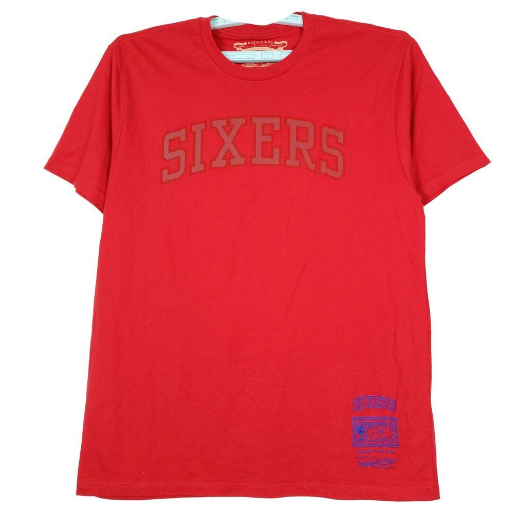Philadelphia 76ers Mitchell & Ness NBA L Large Shirt‎ Sixers Logo Red NWT